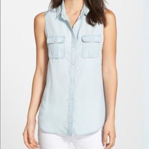 Halogen Sleeveless Blue Denim Shirt M